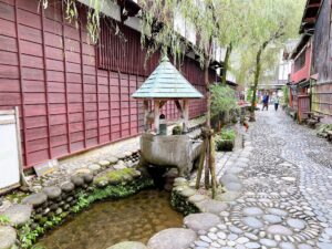 郡上八幡の町並み。軒先を流れる水路が多くあり雰囲気のいい町並みです