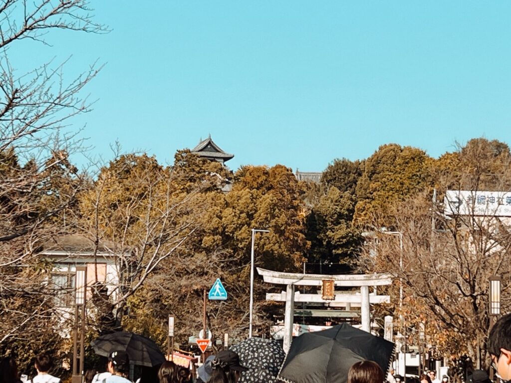 国宝・犬山城の屋根が見えます。
