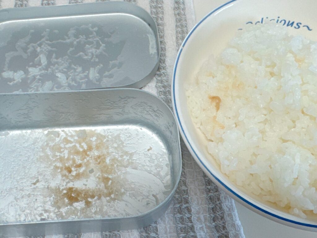 無洗米１合　お水２８０ｃｃ（１合用メスティン使用）焦げ具合